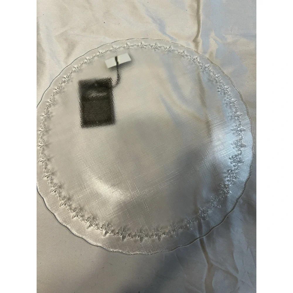 Firenze Verrerie‎ Italian Glass Platter Fleur de Lis Embossed Clear 13 inch NWT